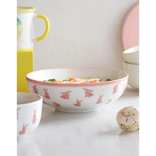 Ceramic home kitchen child kids 4.5 inch bowls for rice porcelain mugs noodles bowl cute carton rabbit star on-glazed suitable