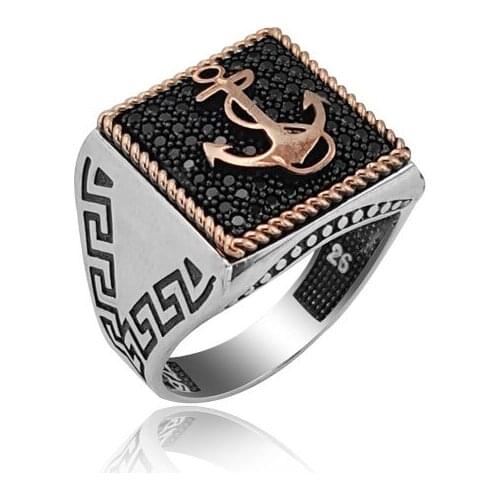 925 Silver Casual Anchor Printed Rings for Men
