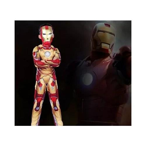 Iron Man Mark 42 / Patriot Muscle Children Kids Halloween Costume Fantasia Superhero Iron Man Cosplay Costume with Mask