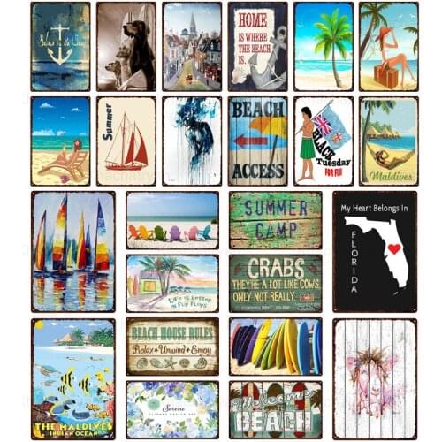 Summer Sea Metal Plate Home Decor Landscape Metal Sign Wall Picture for Living Room Decoration Tin Plate Wall Poster Iron Brand