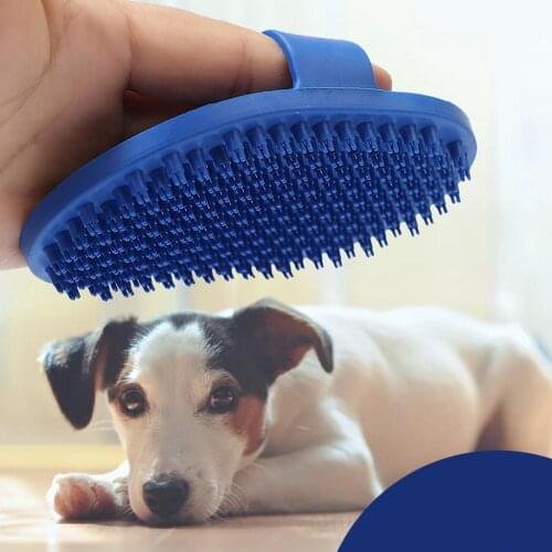 Pet Dog Puppy Bath Grooming Massage Brush Hair Comb Soft Rubber Bath Wash Tool ( Blue )