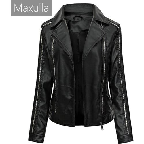 Maxulla Women Faux Leather Jackets Lady Girls Zipper Basic Biker Coats Women Outwear Windbreaker Leather Jackets Clothing