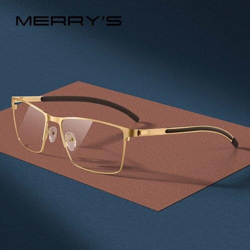 MERRYS DESIGN Men Titanium Alloy Optical Glasses Frame Ultralight Square Myopia Prescription Eyeglasses Antiskid Silicone S2186