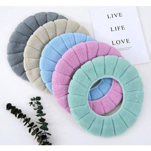 2pics New Toilet Seat Cushion Soft Coral Fleece Washable Winter Seat Cover Home Bathroom Accessories Bathroom Toilet Lid Hot Pad