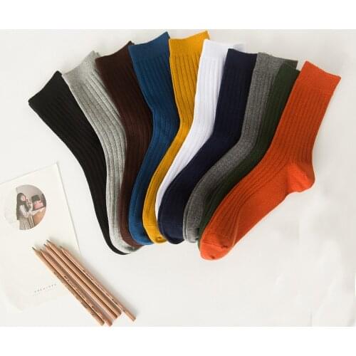 Mens Tide Socks Pure Cotton Leisure Socks Spring And Autumn Rib Solid Color Retro Fashion Socks Daily Sports Multicolor Socks