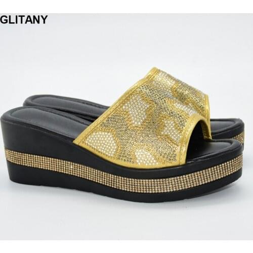 New Arrival Italian Designs Women Sandals African Women Wedding High Heels Shoes Rhinestones Design Nigeria Lady Slipper Pumps