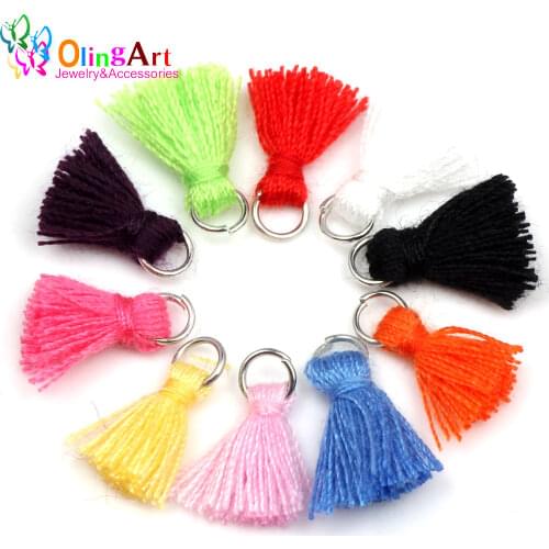 OlingArt 10mm 10PCS Mixed color Cotton Satin Tassel silver cap Necklace Earring Tassels DIY Jewelry Making handbag Pendants NEW