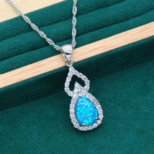 Bride Silver Color Pendant Necklace For Women Christmas Gift Wedding Jewelry Exquisite Blue White Opal Crystal