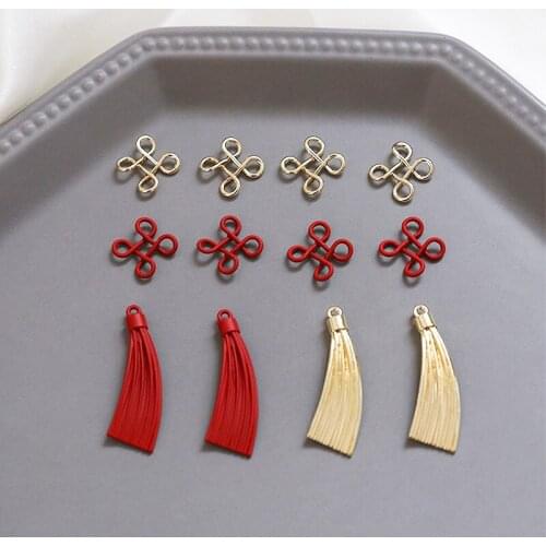 Chinese style alloy tassel modeling Chinese knot rubber paint red retro pendant DIY handmade ear accessories