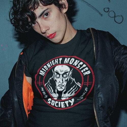Midnight Monster Society Funny Tshirt Unisex Cool Ghost Spirit Halloween Clothes for Women Boho Grunge Tops Witch T-shirts