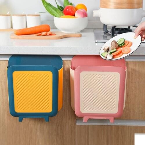 Simple Folding Trash Can Storage Organizer Kitchen Accessories Household Hanging Cabinet Door Dustbin Organization