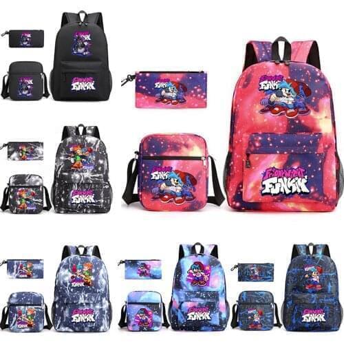 3Pcs Friday Night Funkin Backpack Cosplay Canvas children Kids Schoolbag Back To School Bookbag Usb Charging Travel Bag