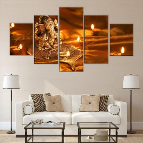 Modern Canvas Wall Art Pictures Modular HD Prints Poster 5 Pieces Lord Ganesha Diwali Paintings For Living Room Decor Framework