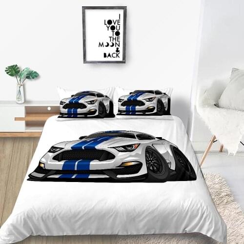 Sporty Car Bedding Set Single Fashionable Cool 3D Cartoon Duvet Cover White Queen King Twin Full Double Unique Design Bed Set