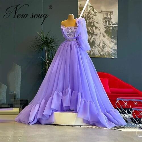 Middle East Purple Beading Formal Gowns Cystal Prom Dresses Vestidos De Festa Long Evening Dresses Dubai 2021 Reception Dress
