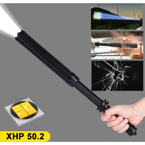 High Power LED Flashlight 100000 Lumen Rechargeable Telescopic Baton Self Defense Waterproof Baseball Bat Zoom Police Flashlight