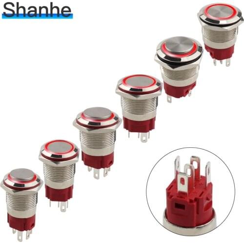 16mm 19mm 22mm LED Light Momentary Hot Car Auto Metal LED Power Push Button Switch Self locking 3-9V 9-30V 100-240V
