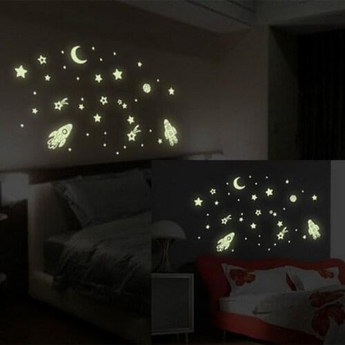 Luminous Wall Stickers Moon And Stars Space Fluorescent Glow In The Dark Decal Bedroom Ceiling Kids Room Decoration Accessories