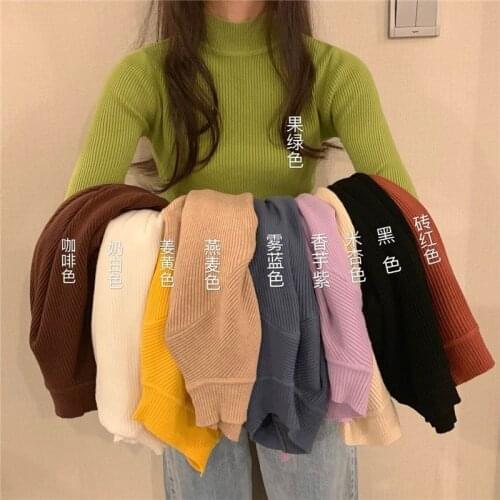 Candy Color Half High Collar Sweater Korean Fashion Simple Long Sleeve Bottoming Pullover Autumn Elegant Knitted Women Tops