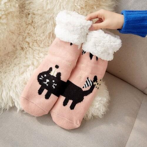 2020 Winter Women Christmas Socks Warm Fleece Lined Knitted Anti-Slip Slipper Lounging Thermal Stockings Christmas Gifts