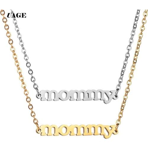 UAGE Unique Style Gold Color Mommy Letter Pendant Necklace Stainless Steel Simple Choker Necklace Of Ladies Jewelry