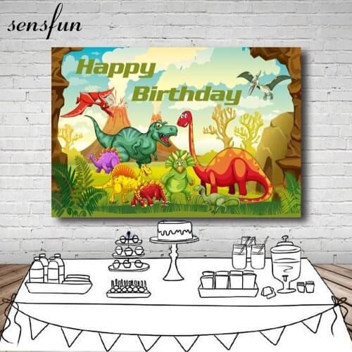 Sensfun Jurassic Dinosaur Party Photography Backdrop Custom Kids Birthday Party Backgrounds For Photo Studio Vinyl Polyester