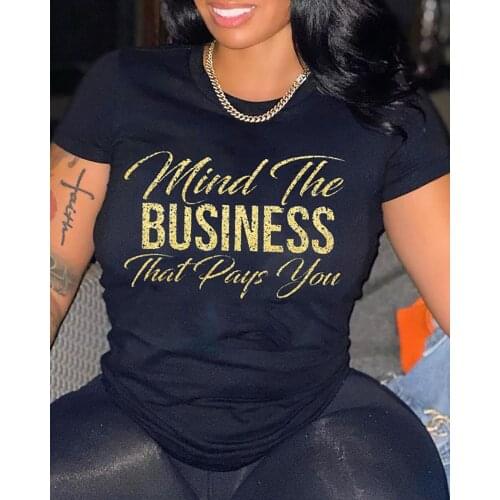 S-4XL PLUS SIZE Hot T-Shirts apparel Sexy Sequins Women Solid Color Top Letter Print Short Sleeve T-shirt black