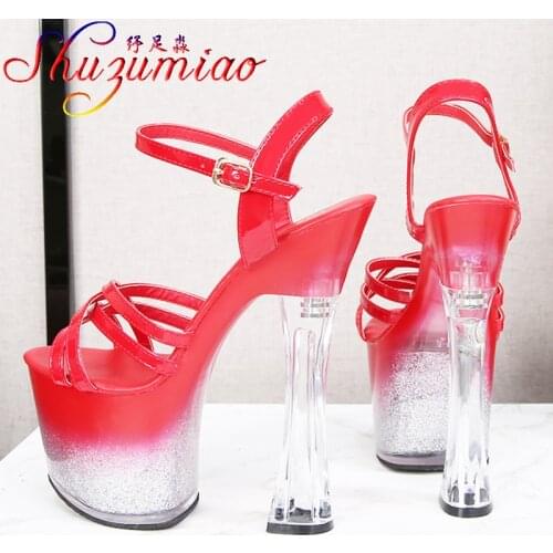 Shuzumiao 2021 New Platform Sandals Women Summer Sexy Square Heel Cross Belt High Heels 17cm Bling Ladies Strip Pole Dance Shoes