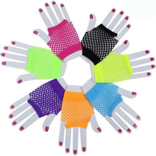 2021 Summer Women Girls Fashion Neon Candy Color Short Gloves Mittens Fingerless Half Finger Sexy Hollow Out Mesh Fishnet Gloves
