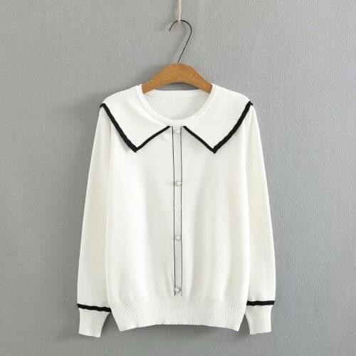 Ladies sweater oversize autumn winter 2021 NEW black white red womens clothing fashion peter pan collar button Womens jumper