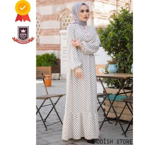 Polka-Dotted Muslim Fashion 2021 Womens Long Muslim Dress Modest Clothing Dubai Abaya Turkey Hijab Ramadan Islam
