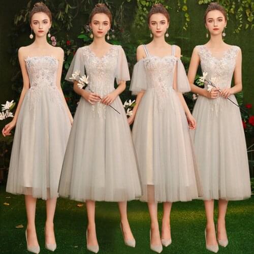 Girlfriend gray dress skirt Women wedding evening dress sisters girlfriends group bridesmaid evening dress was thin dress women