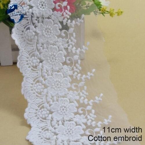 10yards 11cm width cotton embroid sewing ribbon guipure lace fabric trim dolls lace DIY Accessories african wedding lace#2879