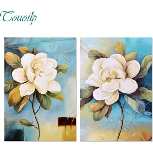 2pcs full Diamond embroidery Flower 5d diy diamond painting Cross Stitch white Magnolia,full Rhinestone mosaic home decoration