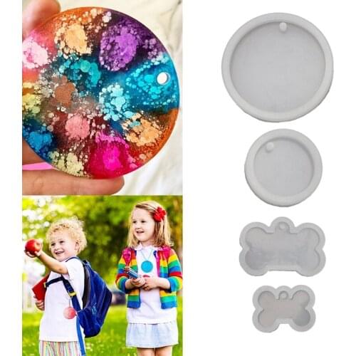 4 Pcs Dog Bone Shaped Silicone Mold Set Round Keychain Epoxy Resin Mould Dog Tag Pendant Casting Mold DIY Crafts Jewelry