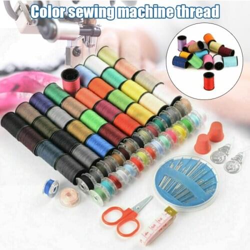 64 Roll Sewing Machine Line Thread Spool Set Bobbin Cotton Reel Scissor Needle Tape Kit Dropship Sewing Threads DIY Apparel Sewi
