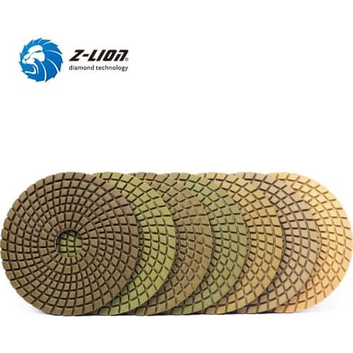 Z-LION 4" 7pcs Diamond Polishing Pads for Marble Concrete Grinding Flexible Polishing Disc Wet Use Stone Grinding Buffing Pads