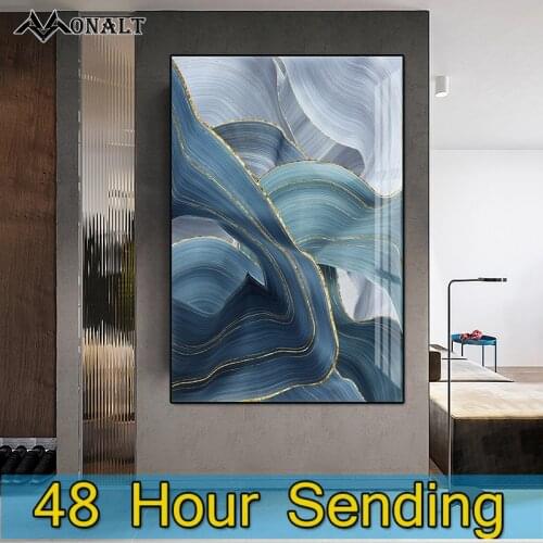 Abstract Painting Canvas Art Blue Gold line drawing picture custom print Creativity HD living room wall Decorative Paintings