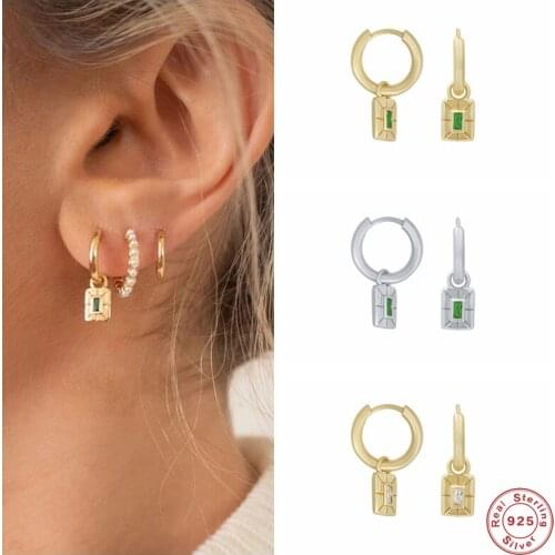 Aide 925 Sterling Silver Gold Green Zircon Pendant Hoop Earrings For Women Girls Small Circle Ear Bone Earlobe Piercing Earring