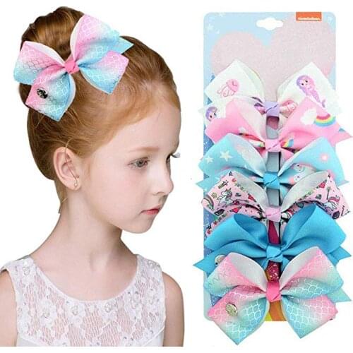 6 Pcs/Set JoJo SiWa Hair Bows Vnicorn Mermaid Knot Ribbon Bow For Girls Children Boutique Hair Clip Hair Accessories