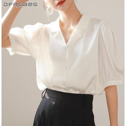 White Sexy V-Neck Women Blouses 2021 Casual Puff Sleeve Work Wear Shirt Female Summer Tops Clothes