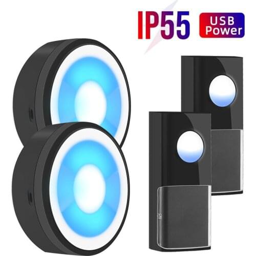 USB Powered Wireless Smart Doorbell IP55 Waterproof Door Bell Ring Home Security Smart Chimes Door Bell Alarm LED Light 58 Songs