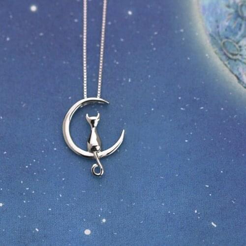 Bohemian Vintage Silver Color Moon Cat Necklaces For Women Long Choker Necklace Statement Christmas Jewelry Collares