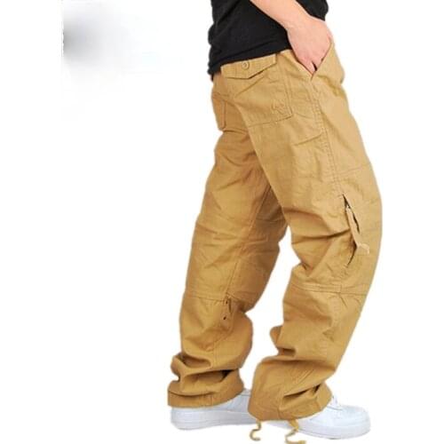 Spring Male Cotton Fashion Army Loose Trousers Mens Cargo Pants Casual Large Baggy Zipper Pockets Tactical Military Style Pants