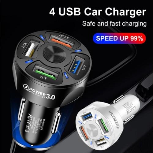 USB Fast Car Charger 4 Port QC 3.0 Cigarette Lighter USB Charger One For Four Mobile Phone Car Charger