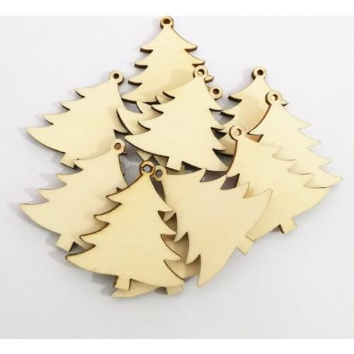50pcs 35mm Wood Christmas Trees Tags Natural Xmas Decorations Scrapbooking Crafts Embellishments Pendants