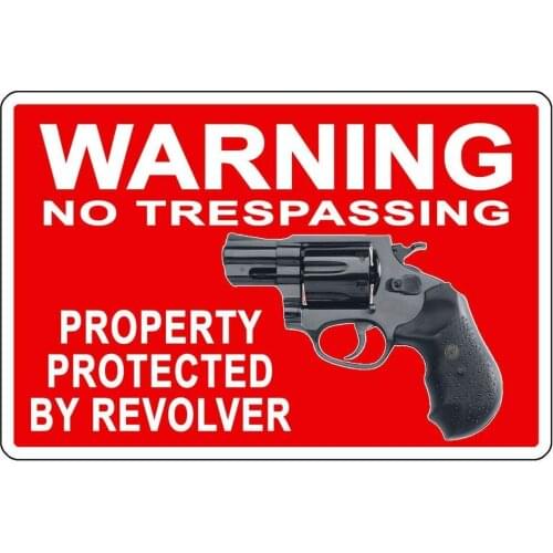 DIBIEUR No Trespassing Firearm Revolver Hi Viz Vintage Tin Metal Sign Pub Club Cafe Bar Home Wall Art Decoration Poster 20 X 30