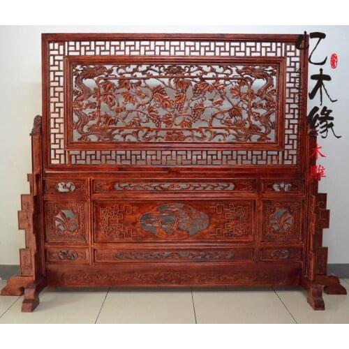 Dongyang wood carving antique Chinese style entrance plaque vertical hollow seat screen Ssangyong Songzi room partition wood