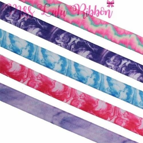 5/8"16mm Purple Blue Pink Gradient Color Printed Fold Over Elastic Ribbon DIY Hair Bowknots Gift Packing 50yards/roll