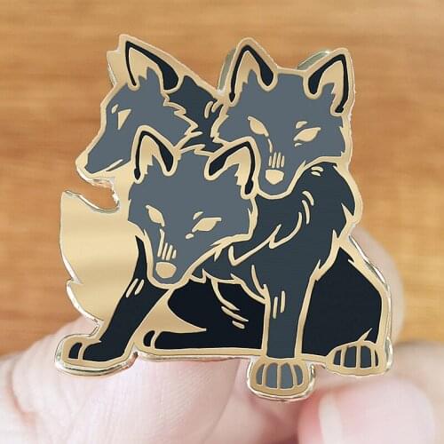 Cartoon Cerberus Three Headed Wolf Brooch Pins Enamel Metal Badges Lapel Pin Brooches Jackets Jeans Fashion Jewelry Accessories